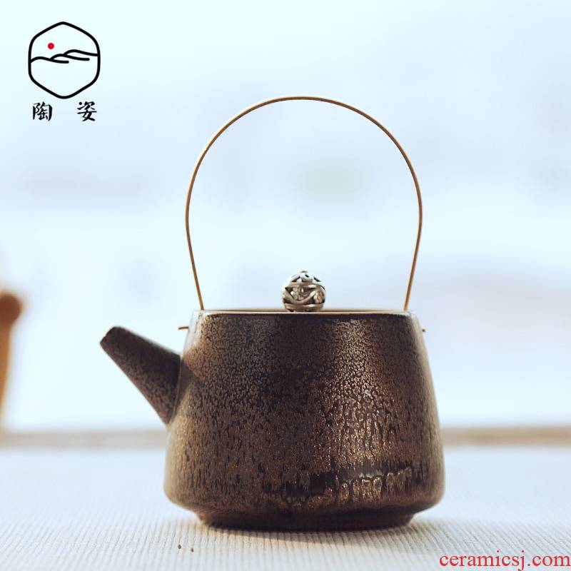 TaoZi embroidered up kung fu ceramic teapot gold embroidery glaze girder pot of Japanese zen tea restoring ancient ways