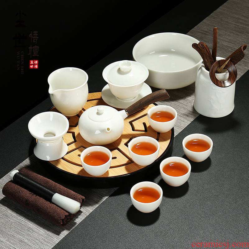 White porcelain tea sets of household contracted dry plate teapot xi shi jade porcelain pot kung fu tea set a complete set of gift box