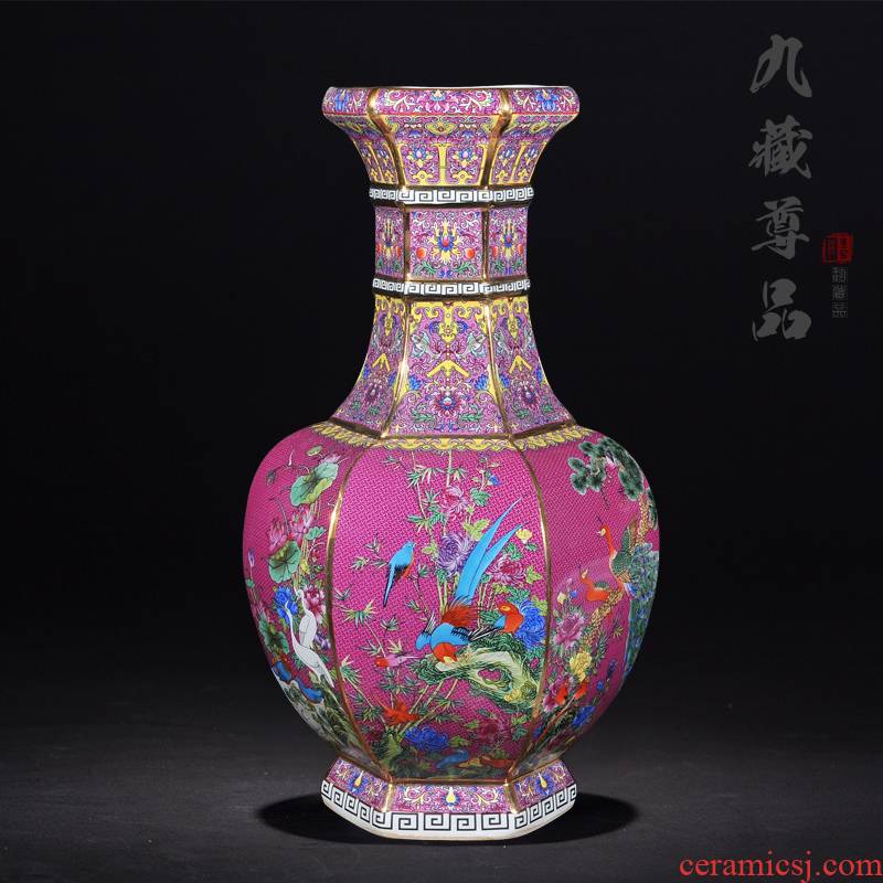 Archaize the qing qianlong jingdezhen ceramics powder enamel vase furnishing articles of Chinese style classical ancient frame collection
