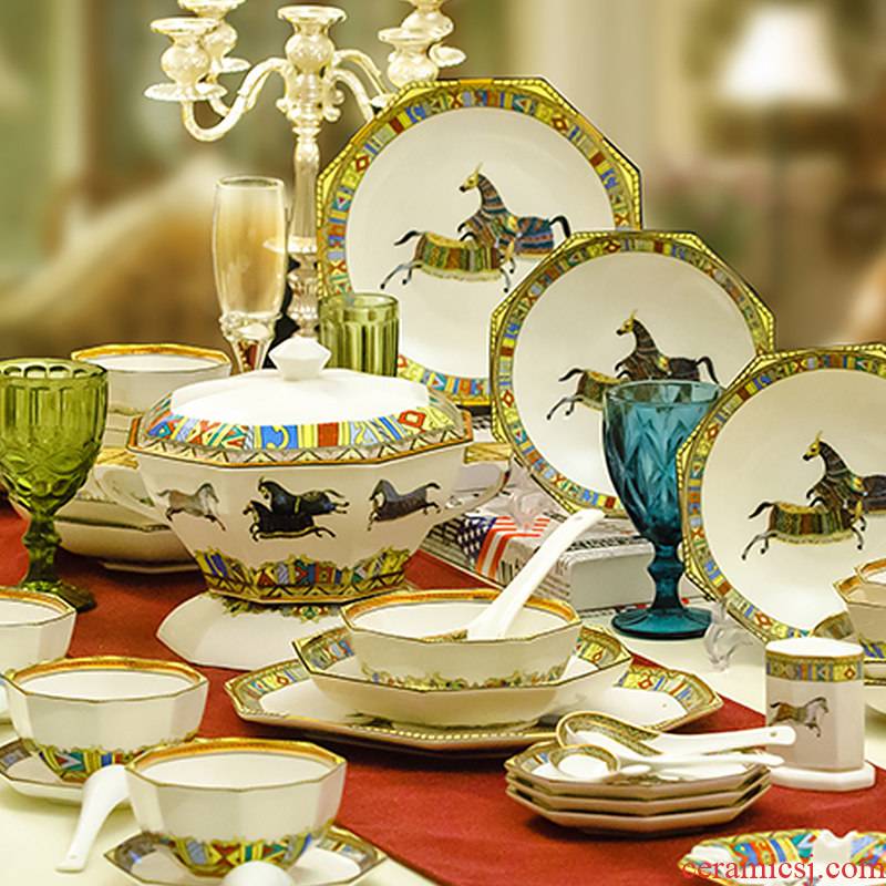 Jingdezhen ceramic European dishes suit anise ipads porcelain tableware suit Chinese bowl plate combination of high - grade contracted