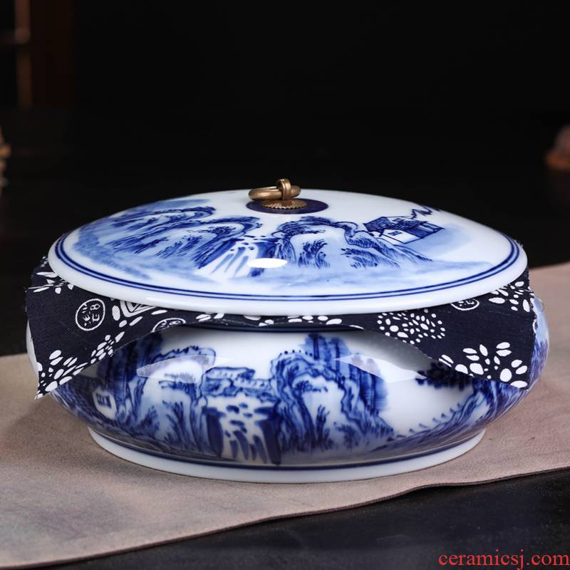 Jingdezhen blue and white celadon ceramics retro puer tea cake tin POTS large tea caddy fixings gift box packaging