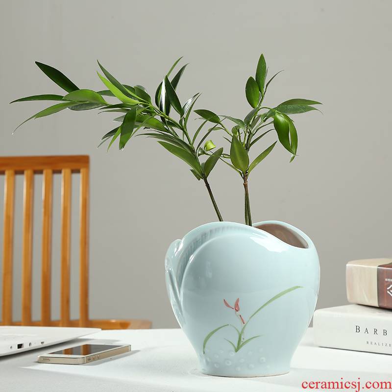 Contracted Europe type celadon ceramics other rich hand - made meaty plant flower pot green plant palm trees and potted tray