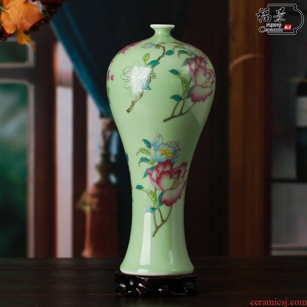 Household of Chinese style celadon vase rich ancient frame furnishing articles pure manual pea green glaze peony study decorative ceramic arts and crafts
