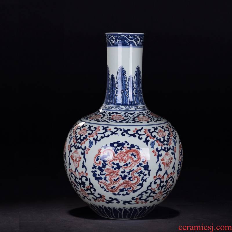 Jingdezhen ceramic vase high - end antique blue and white porcelain ssangyong tree decoration process antique collection furnishing articles