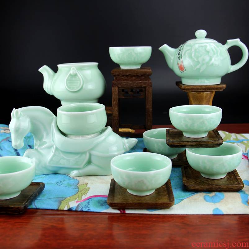 Jingdezhen better purple ceramic kung fu tea set suit song celadon teapot teacup sample tea cup of a complete set of high - grade tea set
