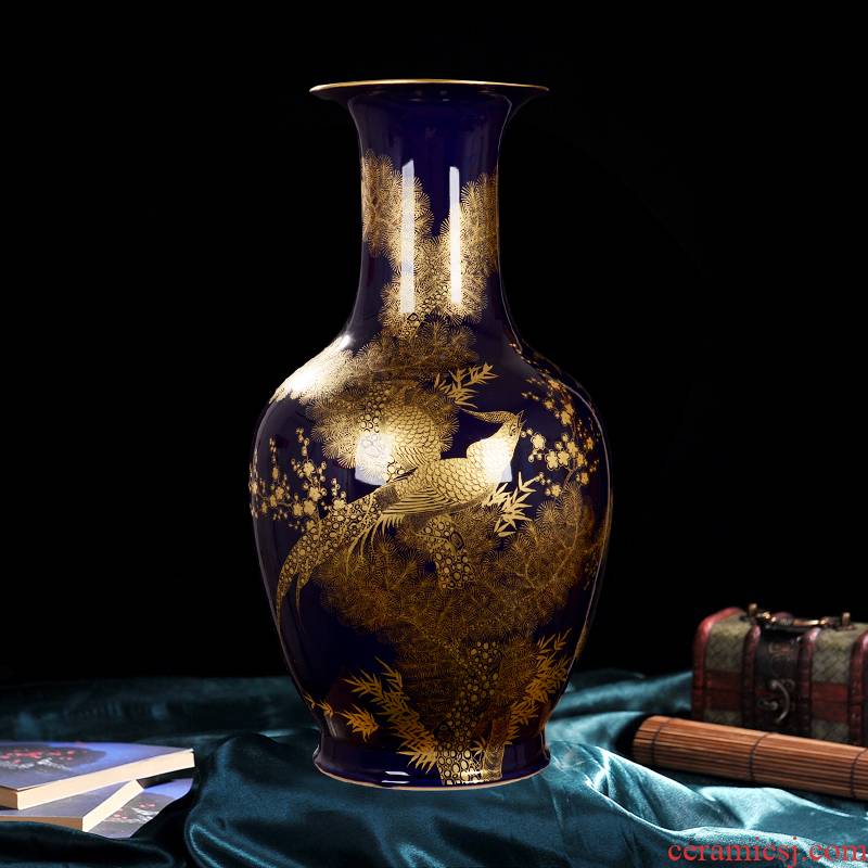 Jingdezhen ceramic vase high - end antique qianlong ji blue see colour bottle home decoration craft flower glaze furnishing articles