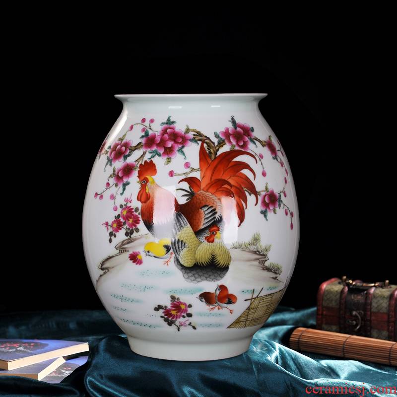 Jingdezhen ceramics powder enamel family rooster vase hand - made vases sitting room household handicraft furnishing articles