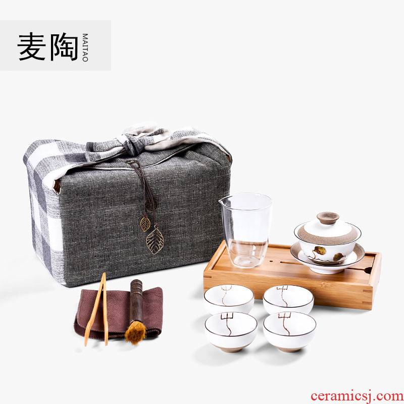 MaiTao hand - made kung fu tea set a pot of 4 cups to receive bags crack cup portable travel ceramic tea set