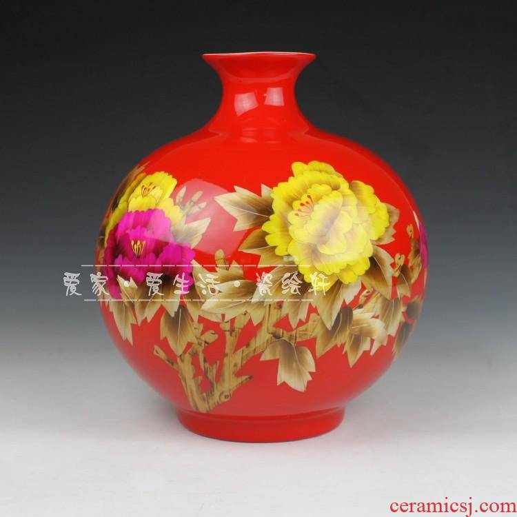 Chinese red wedding gift classical jingdezhen ceramics straw porcelain ceramic furnishings decorative vase