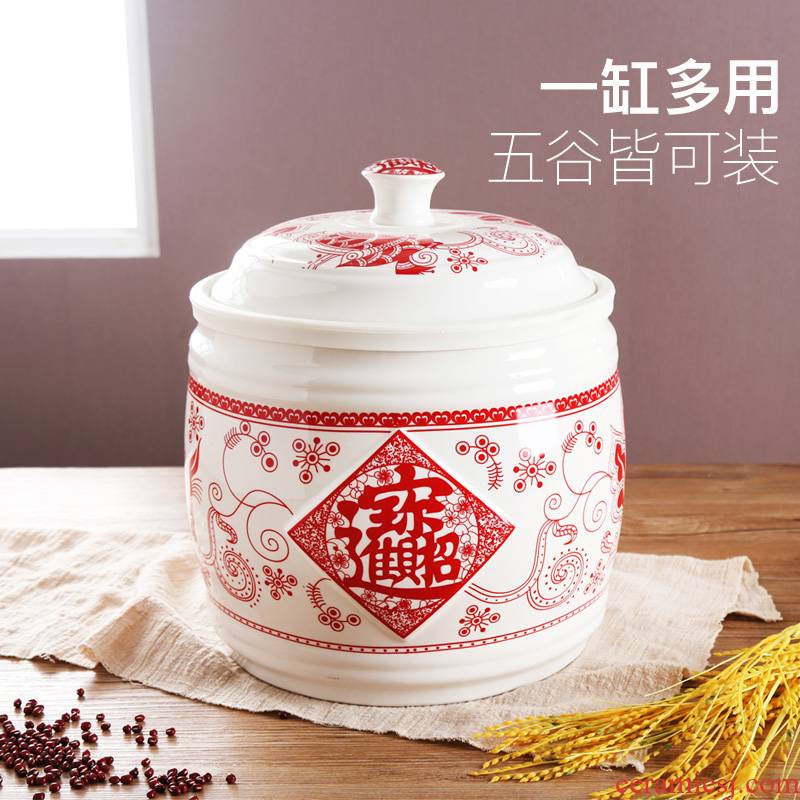 Shun cheung ceramic barrel rice bucket household rice storage box 10 kg capacity barrel with cover surface storage barrel
