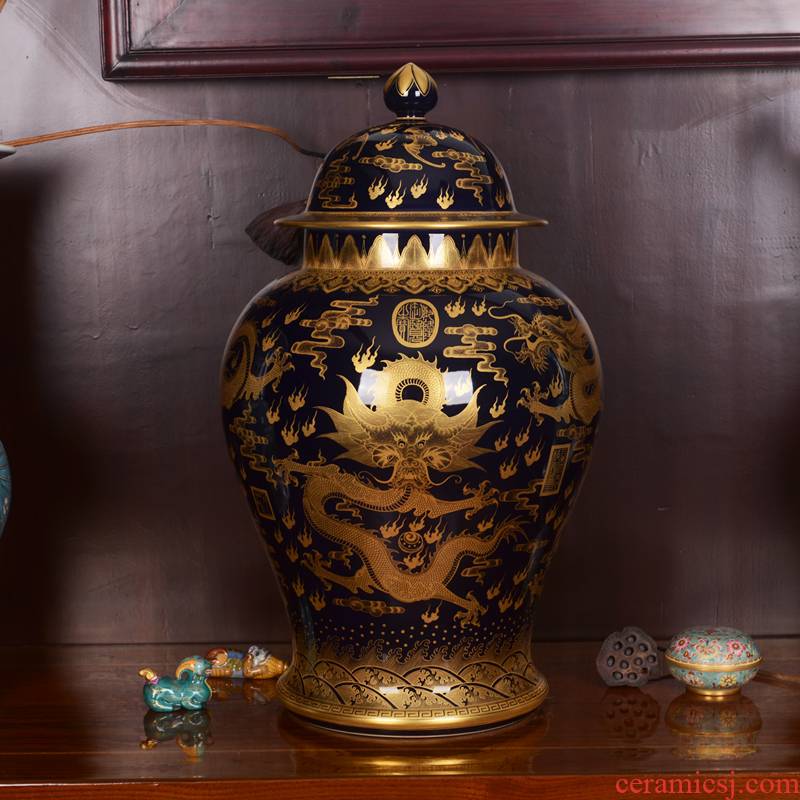 Jingdezhen ceramic imitation the qing qianlong ji general blue glaze see dragon vase household craft ornaments furnishing articles