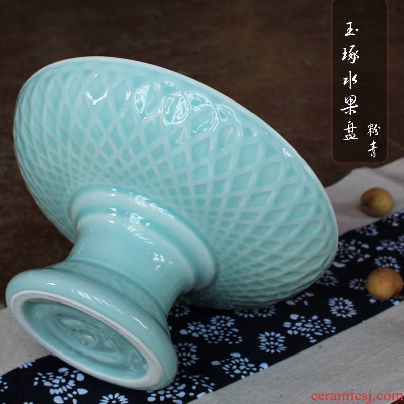 Variation of longquan celadon tableware high fruit bowl buffet dish plate creative ceramic household table snack plate