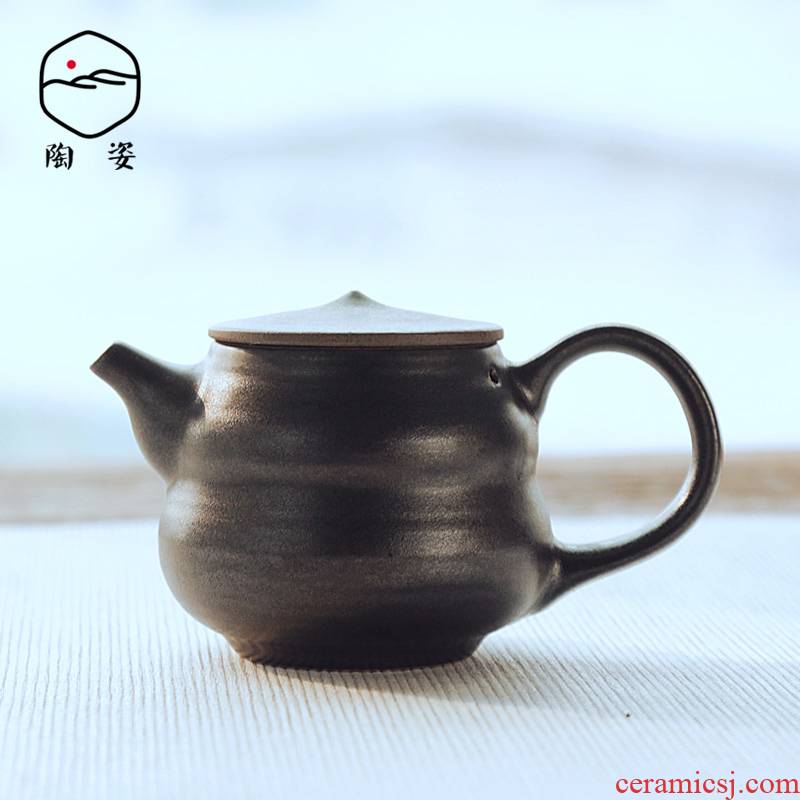 Ceramic teapot TaoZi rust up kung fu, black pottery glaze gourd pot of Japanese zen tea restoring ancient ways