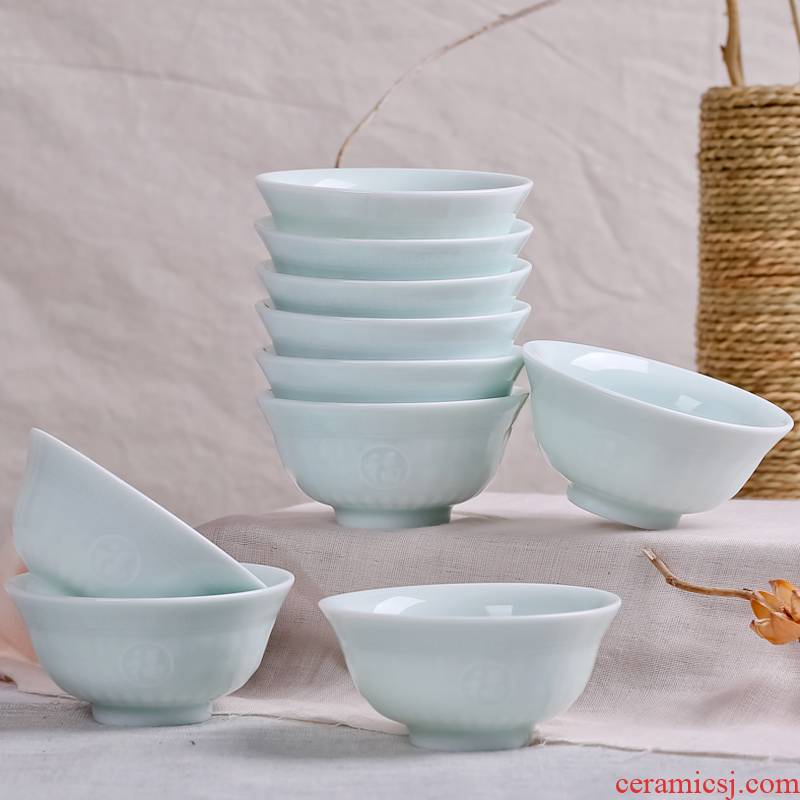 Job cutlery set jingdezhen shadow green ceramic bowl under glaze color suit only 10