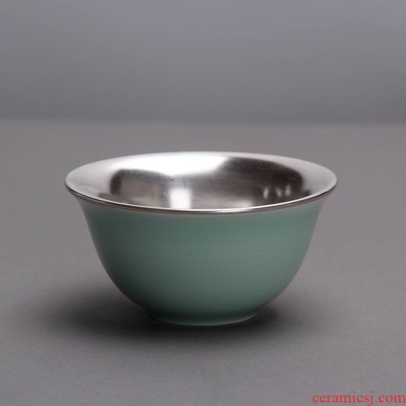 Mingyuan FengTang silver kung fu tea health cup of longquan celadon tea cup single cup silver creative cup sample tea cup host