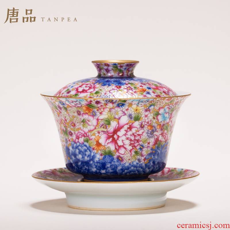 Colored enamel than spend three to make tea tureen jingdezhen ceramic large bowl full manual pastel kung fu tea collection
