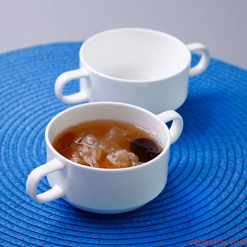 Pure white ipads China environmental protection, salad dessert soup bowl ceramic cup cup ear cup tremella stew western food bird 's nest