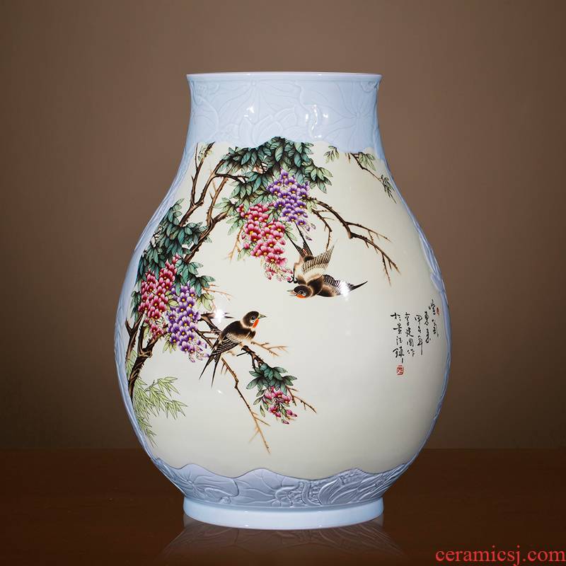Jingdezhen ceramic its f tube calligraphy and painting tube of new Chinese style decorates porch Angle of sitting room what furnishing articles of large vase