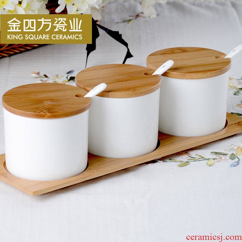 Gold square creative ceramic practical bracket ipads China bamboo kitchen supplies spices flavor GuanPing boxed set combination
