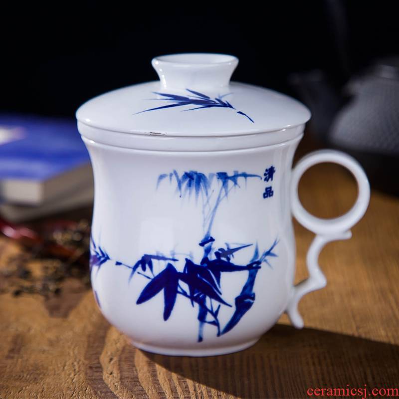 Jingdezhen new DE farce auspicious jiangnan cui ceramic office make tea cup with lid cup personal single CPU business meetings