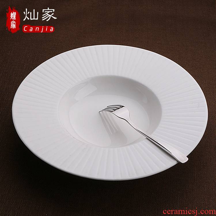 The downtown home wide - brimmed hat type ceramic bowl of spaghetti dish hat dish soup plate FanPan creative dinner plate pure white