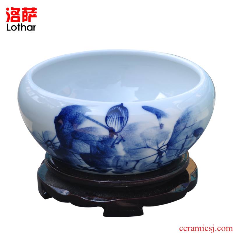 Lothar modern jingdezhen ceramic aquarium hand - made a goldfish bowl bowl lotus basin to furnishing articles goldfish bowl lotus the tortoise