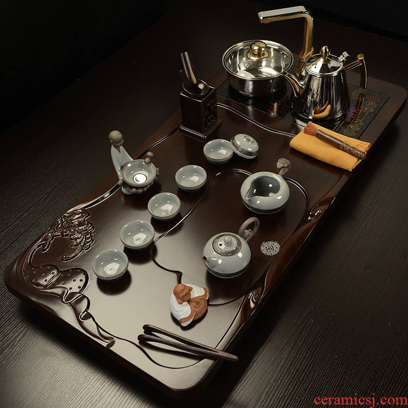 Howe auspicious tea set a complete set of violet arenaceous kung fu tea sets four unity induction cooker bamboo tea tray