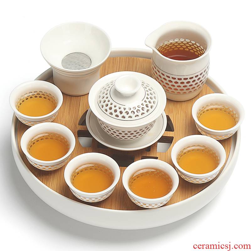 True sheng tea set a complete set of kung fu tea tray type tea table dry terms plate of Japanese bamboo storage tray ceramics