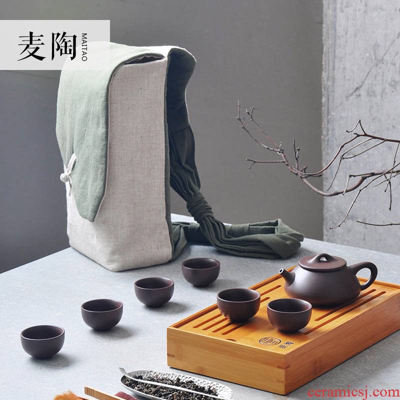 MaiTao violet arenaceous kung fu tea sets the receive bag portable travel tea set the teapot teacup bamboo tea tray