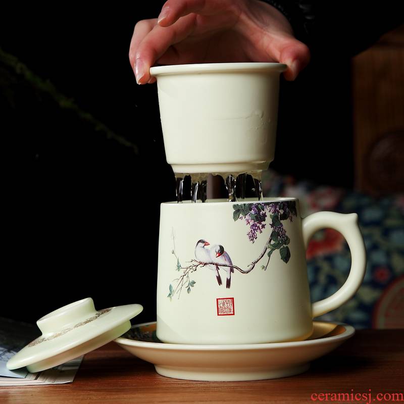 With cover to filter the tea cup home boss office water in a cup of jingdezhen ceramic tea set