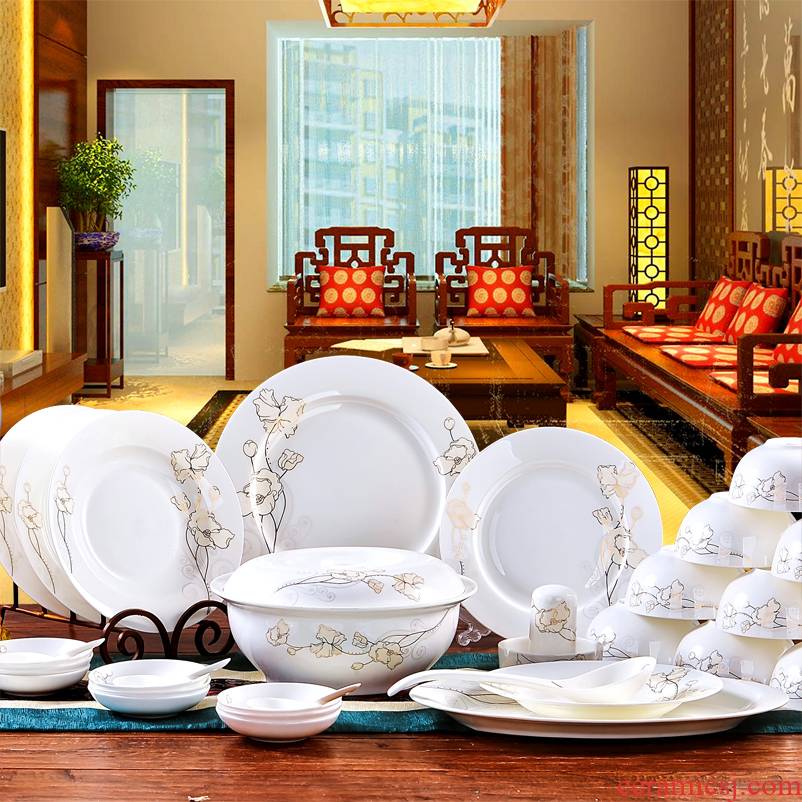 The dishes suit household jingdezhen ceramic tableware suit dishes 58 head Korean small bowl chopsticks sets of fresh combination