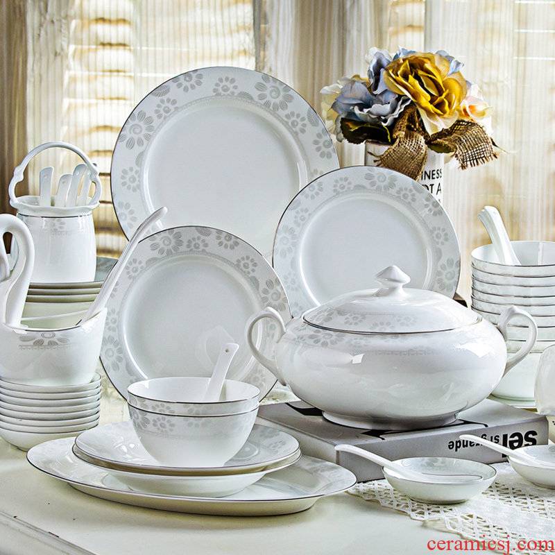 Chinese ceramic tableware suit household combination dishes north European jingdezhen bowls of ipads plate glass fashion contracted
