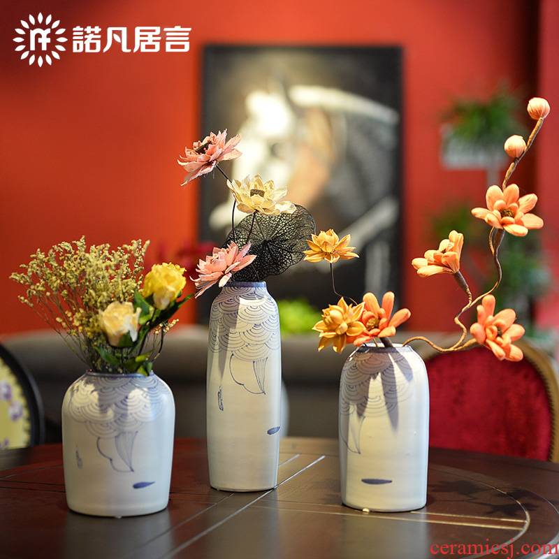 Ceramic vase, every new Chinese style is pure hand - made lotus between three - piece example household act the role ofing is tasted decorative porcelain furnishing articles