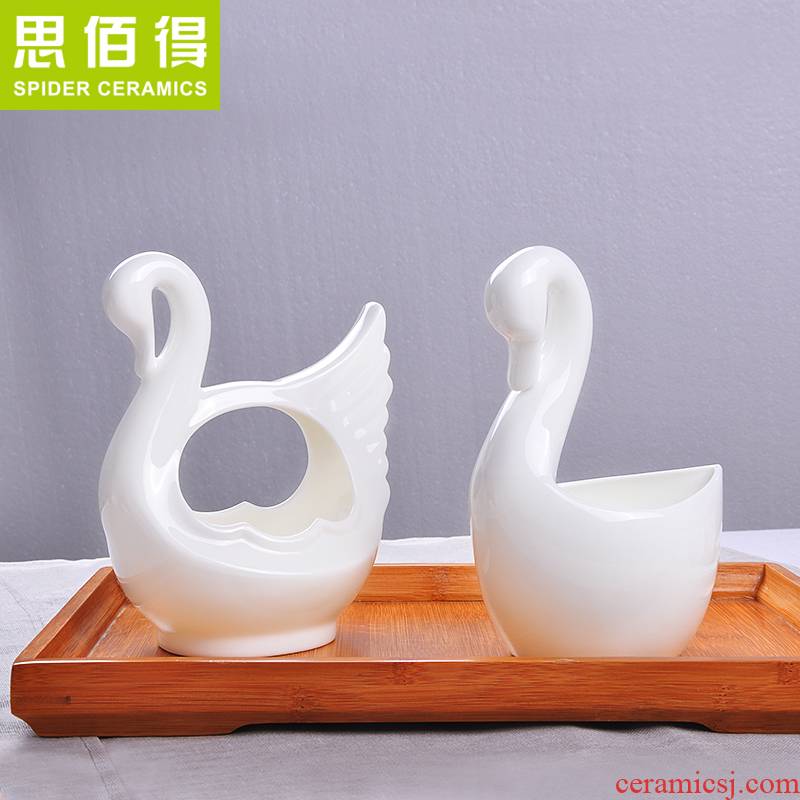 Think hk to tangshan ipads porcelain tableware fittings pure white swan spoon basket spoon bracket chopsticks chopsticks tube in a cage