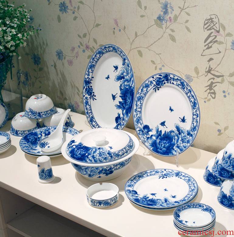 Old porcelain artisan tableware suit jingdezhen ceramic dishes of blue and white porcelain tableware suit household bowls of ipads plate mail