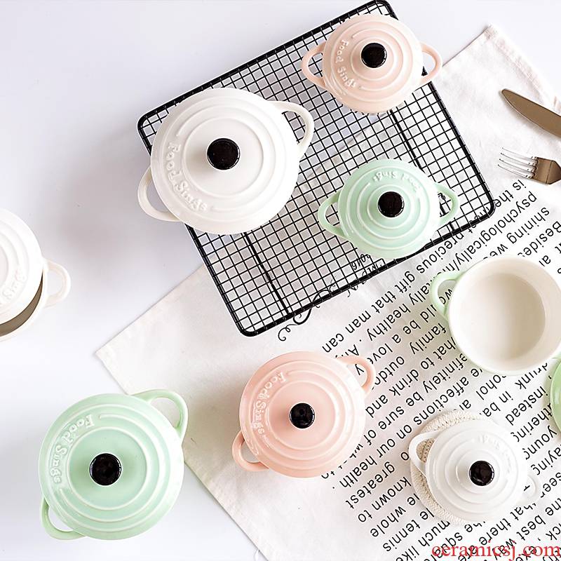 Boss it in creative lovely ears steamed egg bowl with cover ceramic bird 's nest water stew roast to use baking tools