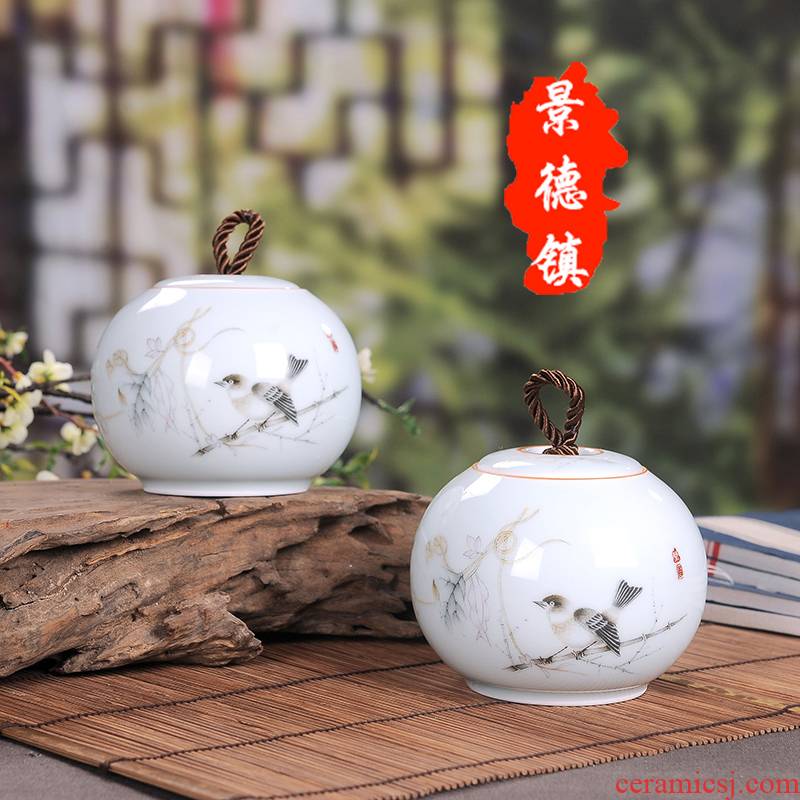 Jingdezhen ceramic tea caddy fixings box medium storage tanks seal pot moistureproof pu 'er wake receives gift box