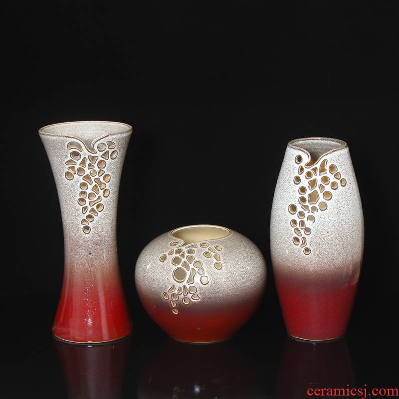Jingdezhen merry modern home decoration handicraft pottery three - piece ceramic vase decoration hc - 109