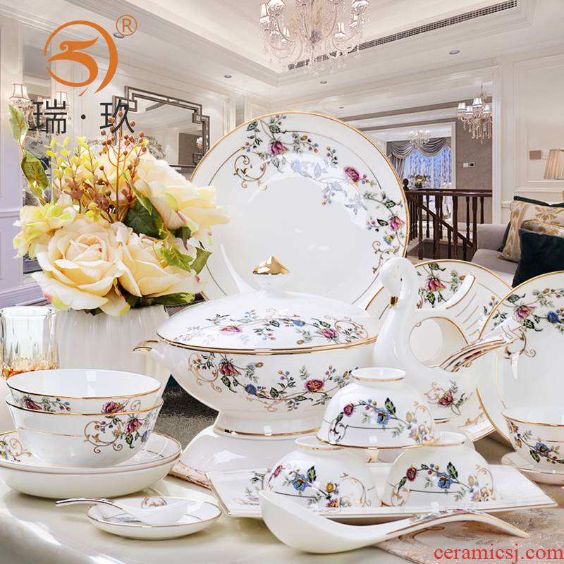 Chinese 60 skull porcelain tableware sets up phnom penh creative ceramic dinnerware plates wedding gift box to use