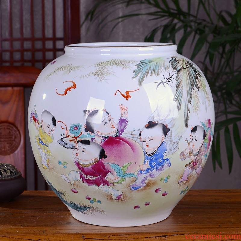 Jingdezhen ceramic vase furnishing articles living room flower arranging enamel cylinder GuanPing modern Chinese style household decoration decoration
