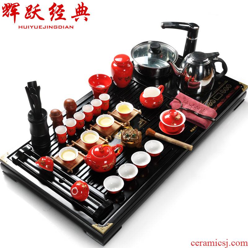 Hui make kung fu tea set cup purple sand tea set tea service of a complete set of induction cooker solid wood tea tray