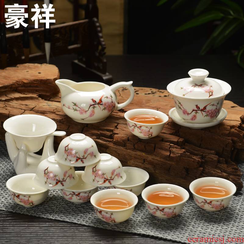 Howe auspicious tea sets suit special kung fu tea set white porcelain of a complete set of purple sand cup tureen tea ceramic tea sea