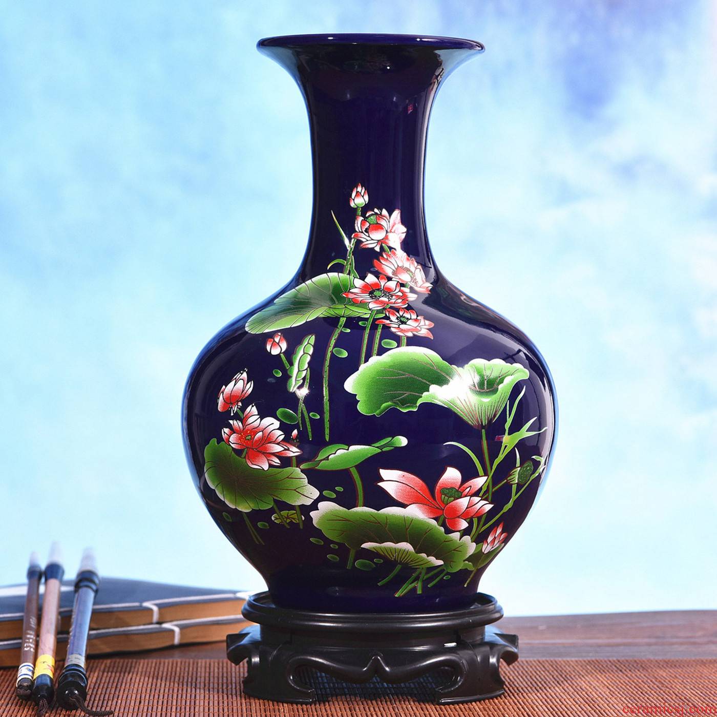 Jingdezhen ceramics XFX blue yan glaze enamel lotus flower vase household adornment handicraft furnishing articles gift