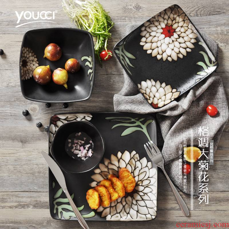 By youcci porcelain Japanese and wind leisurely style ceramic plate tableware beefsteak salad bowl of rice bowl