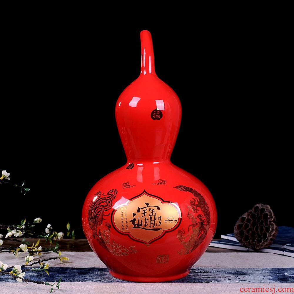 Jingdezhen ceramic vases, Chinese red a thriving business gourd vases, modern Chinese style household decorations furnishing articles
