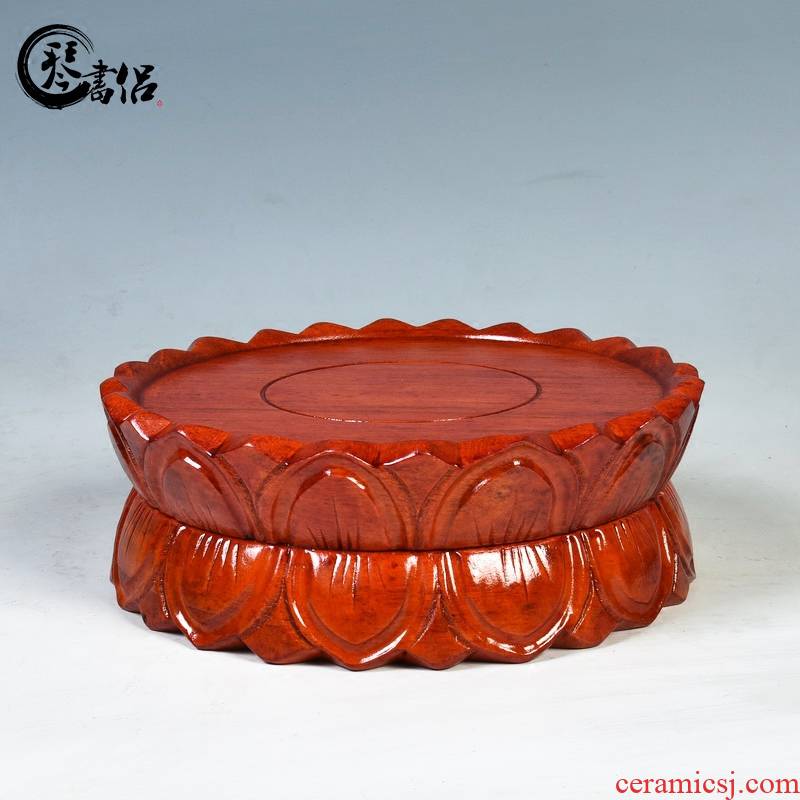 Red lotus guanyin base solid wood round the base of Buddha base wooden woodcarving handicraft furnishing articles