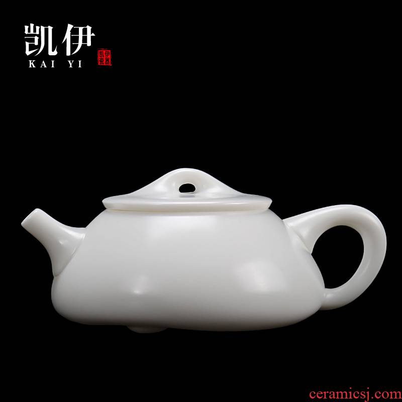 Kate dehua white porcelain craft teapot stone gourd ladle pot of kung fu tea set single pot teapot ivory white ceramic household