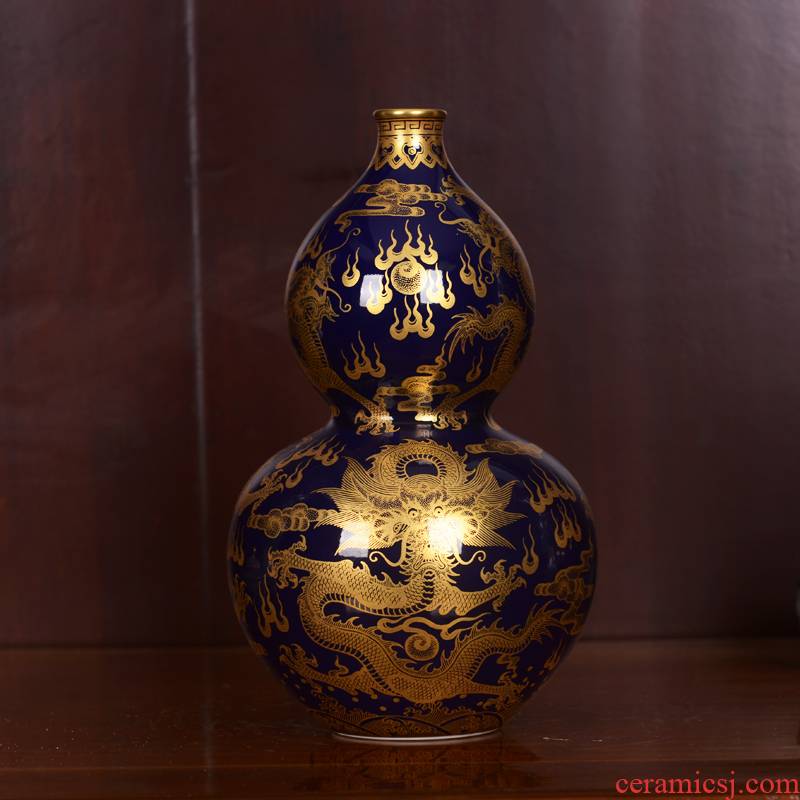 Jingdezhen ceramics high - grade qianlong archaize ji blue glaze see dragon vase household adornment process sitting room furnishing articles