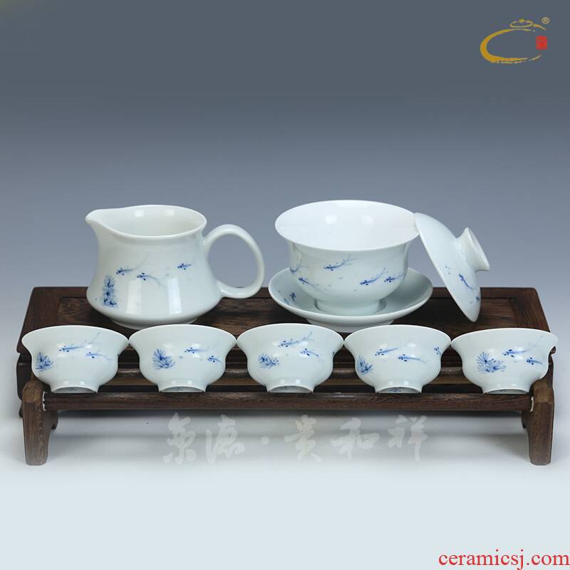 Beijing DE tea ware and auspicious jingdezhen hand - made high temperature ceramic kung fu tea set gift suits for fish boring tureen cup group