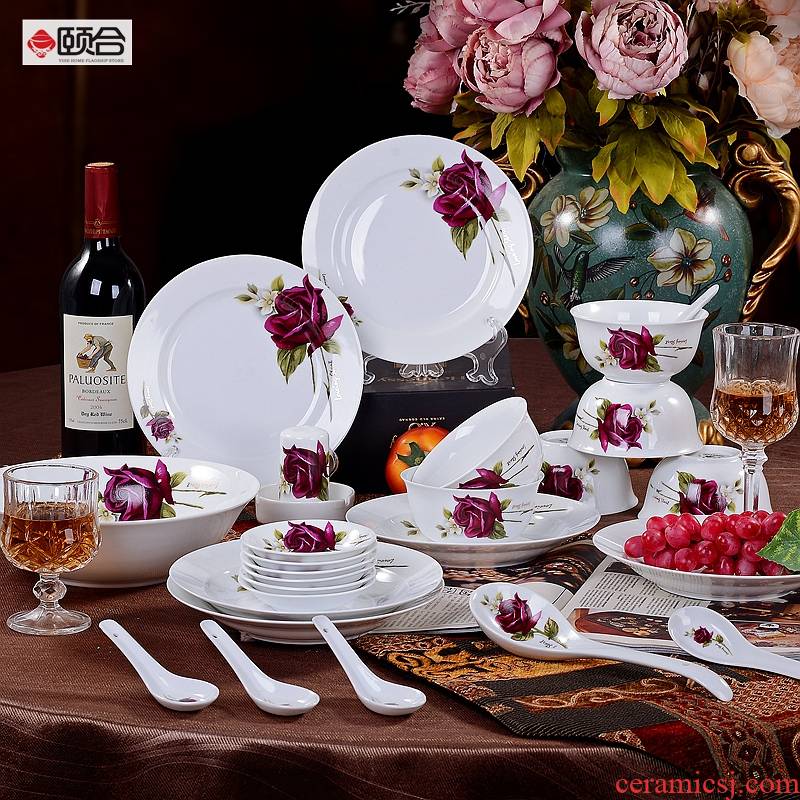 28 head roses ipads porcelain tableware household microwave dishes spoon plate combination business healthy marriage gift set